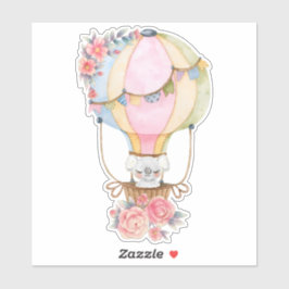 Pegatina Globo de aire caliente lindo con acuarela de oso