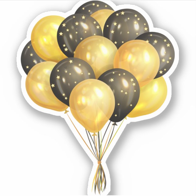 Pegatina Globos, celebración negro y oro (Anverso)