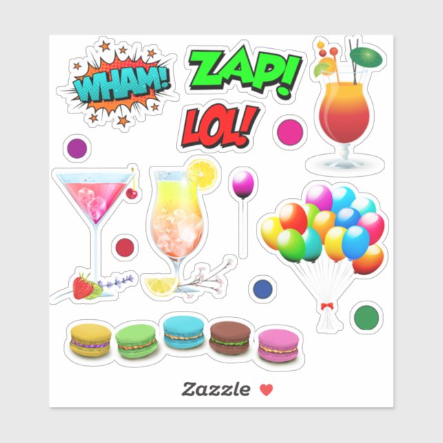 Pegatina Globos de comida fiesta palabras súper héroes (Hoja)