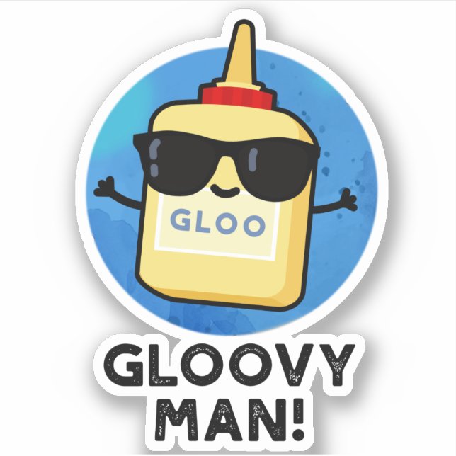 Pegatina Gloovy Man Funny Super Glue Pun (Anverso)