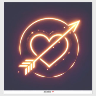 Pegatina glowing image of a heart with cupid's arrow