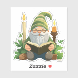 Pegatina Gnome Leyendo Un Libro Bajo La Luz De Una Vela Peg