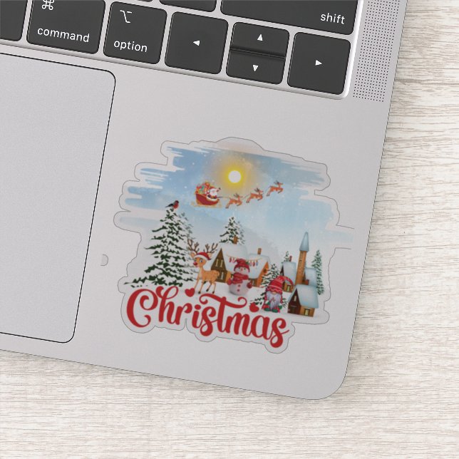 Pegatina Gnome lindo, hombre de nieve celebrando vacaciones (Detalle)