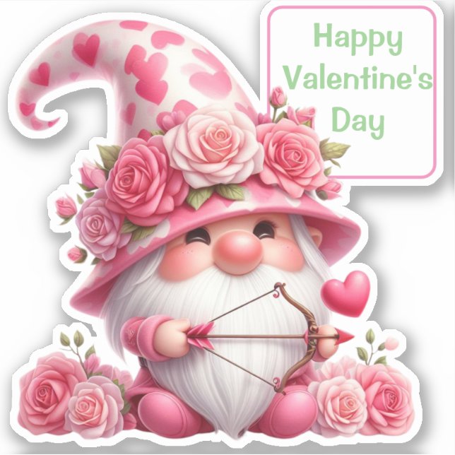 Pegatina Gnome rosa Valentine Cupido Contorno (Anverso)