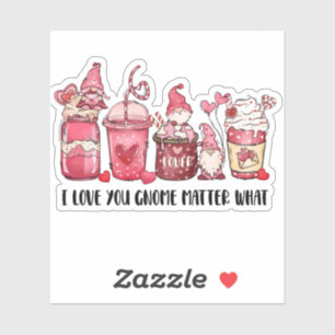 Pegatina Gnome Te Ama Rosa Café Rojo San Valentín