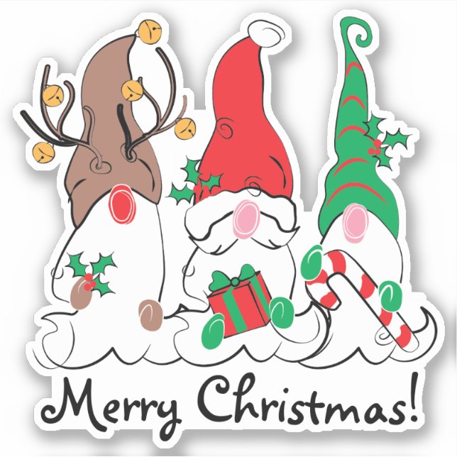 Pegatina Gnome Trio de Navidades de renos de Santa Elf (Anverso)