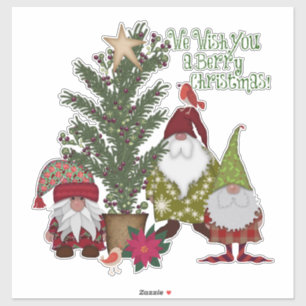 Pegatina Gnomes de árbol de navidad de arte popular