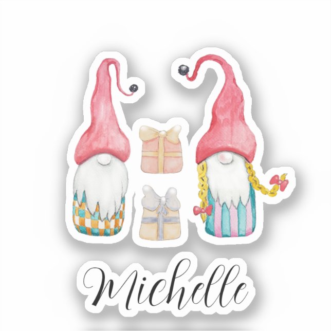 Pegatina Gnomes de regalo de Navidad de época corta (Anverso)
