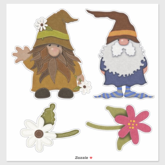 Pegatina Gnomes y flores grandes (Hoja)