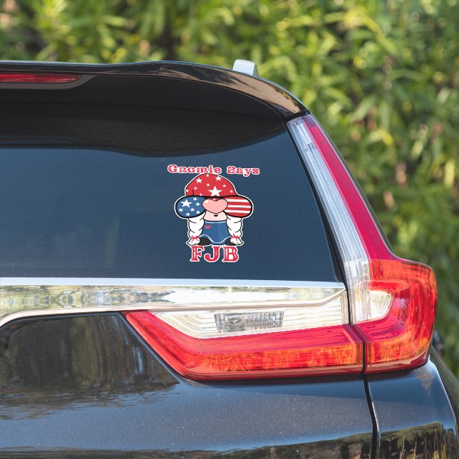 Pegatina Gnomie dice que FJB Funny Gnome (Lado del coche)