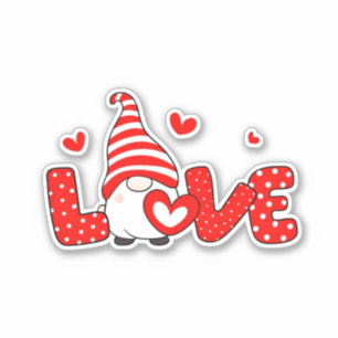 Pegatina Gnomo del día de San Valentín lindo