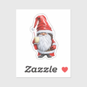 Pegatina Gnomo Nisse Gnome Gonk Noruego Sosteniendo Un Vaso