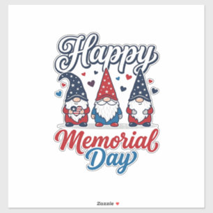 Pegatina Gnomo Patriótico Feliz Día de los Caídos Camiseta