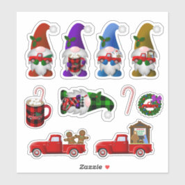 Pegatina Gnomos con Camiones Rojos Navidad Stickers