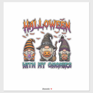 Pegatina Gnomos de Halloween Tres Gnomos Sombrero de Bruja 