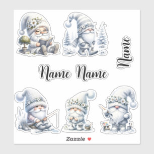 Pegatina gnomos de invierno blancos personalizados