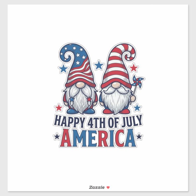 Pegatina Gnomos Patrióticos Feliz 4 de Julio Camiseta Améri (Hoja)