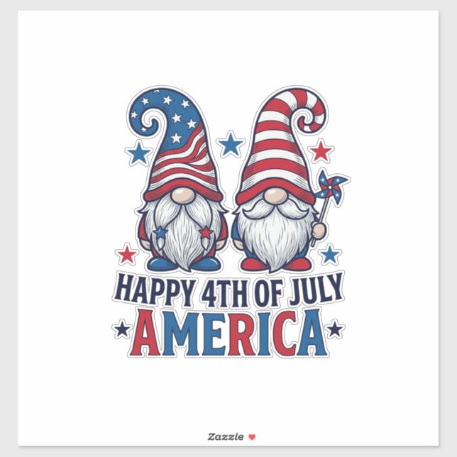 Pegatina Gnomos Patrióticos Feliz 4 de Julio Camiseta Améri (Hoja)