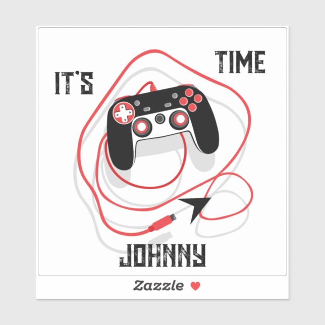 Pegatina Go Play Video Game Gamer Joystick Red Black White. (Hoja)