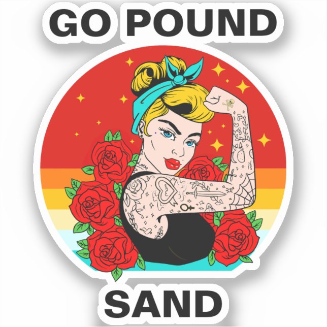 Pegatina Go Pound Sand - Mamá Flexing Tattooed Arm (Anverso)