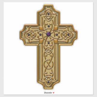 Pegatina Gold Bejeweled Celtic Style Cross 