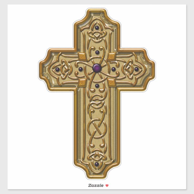 Pegatina Gold Bejeweled Celtic Style Cross  (Hoja)