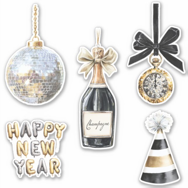 Pegatina Gold Black New Year's Eve Silver Ball Celebration (Anverso)