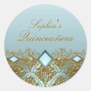 Pegatina Gold Damask y Jewel Quinceanera