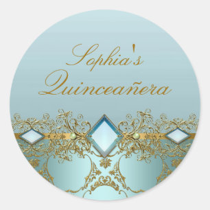 Pegatina Gold Damask y Jewel Quinceanera
