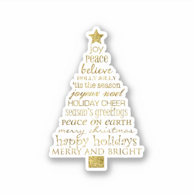 Pegatina Gold Inspirational Christmas Tree Peace Joy (Anverso)