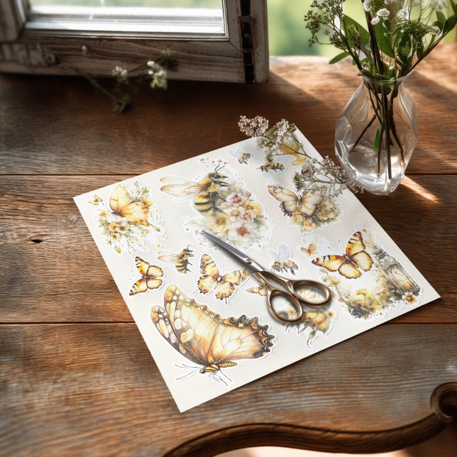 Pegatina Golden Honey Fairy World – Bees and Butterflies (Sticker on the table with the scissors)