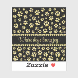 Pegatina Golden Paw Prints on Black with Custom Name