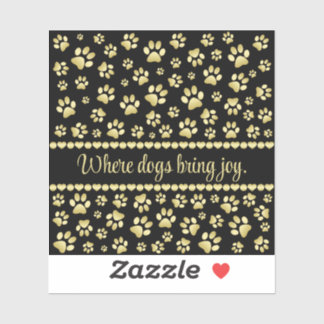 Pegatina Golden Paw Prints on Black with Custom Name