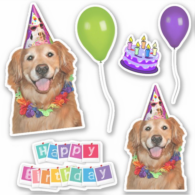 Pegatina Golden Retriever Dog Happy Birday Group (Anverso)