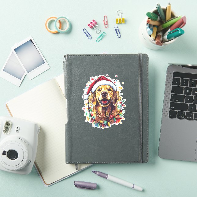 Pegatina Golden Retriever Funny dog Christmas Santa Hat lig (Funda para iPad)