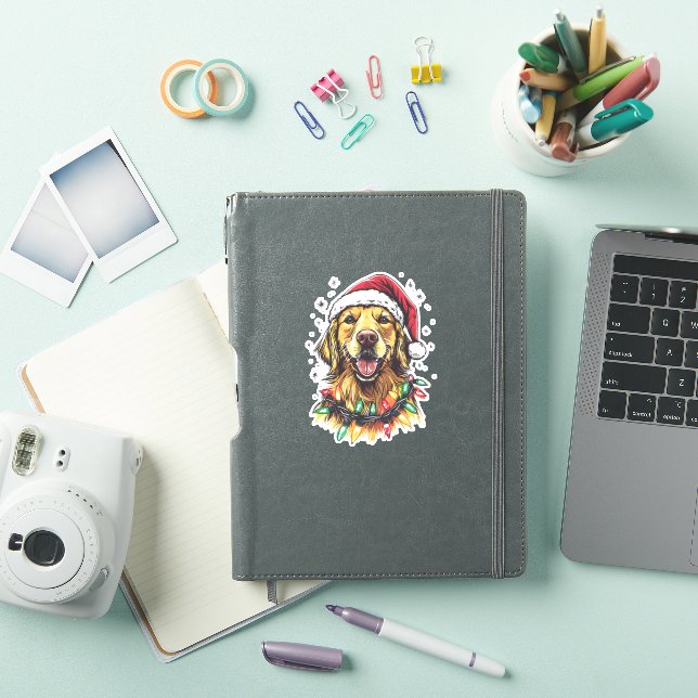 Pegatina Golden Retriever Funny dog Christmas Santa Hat lig (Funda para iPad)