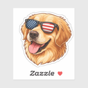 Pegatina Golden Retriever patriota con bandera estadouniden