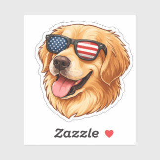 Pegatina Golden Retriever patriota con bandera estadouniden