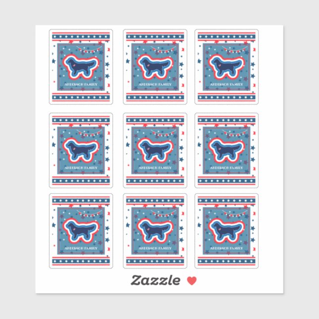 Pegatina Golden Retriever Stars Red White Blue 4 De Julio (Hoja)