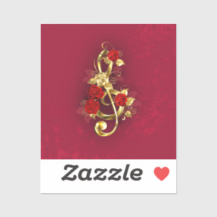 Pegatina Golden Treble Clef con flores Rosas
