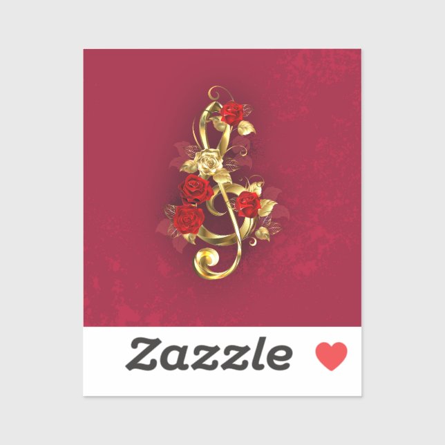 Pegatina Golden Treble Clef con flores Rosas (Hoja)