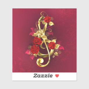 Pegatina Golden Treble Clef con flores Rosas