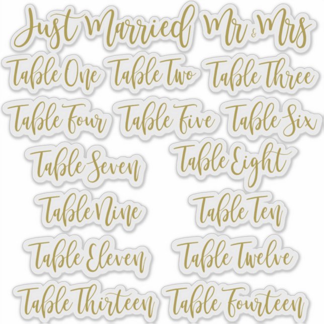 Pegatina Golden Typography Just Married, Mr & Mrs and Table (Anverso)