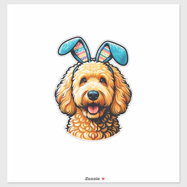 Pegatina Goldendoodle de Pascua con orejas de conejo, Pascu (Hoja)