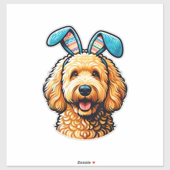 Pegatina Goldendoodle de Pascua con orejas de conejo, Pascu (Hoja)