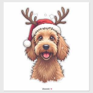 Pegatina Goldendoodle perro ciervo navideño Doodle festivo
