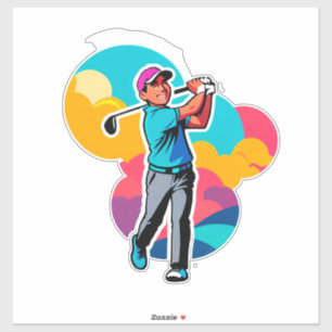 Pegatina Golfista vibrante de Pop-Art balanceándose con un 