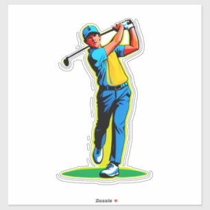 Pegatina Golfista vibrante de Pop-Art balanceándose con un