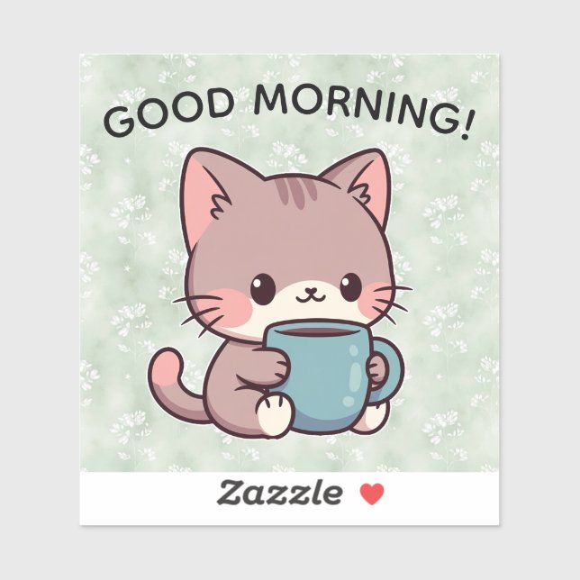Pegatina Good Morning Cat Sticker – Cute Coffee Kitty (Hoja)