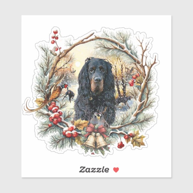 Pegatina Gordon Setter Christmas Joy – Seasonal Dog Art (Hoja)